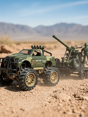 Set Juguete Camioneta Militar Con Cañón Y Soldado 42cm