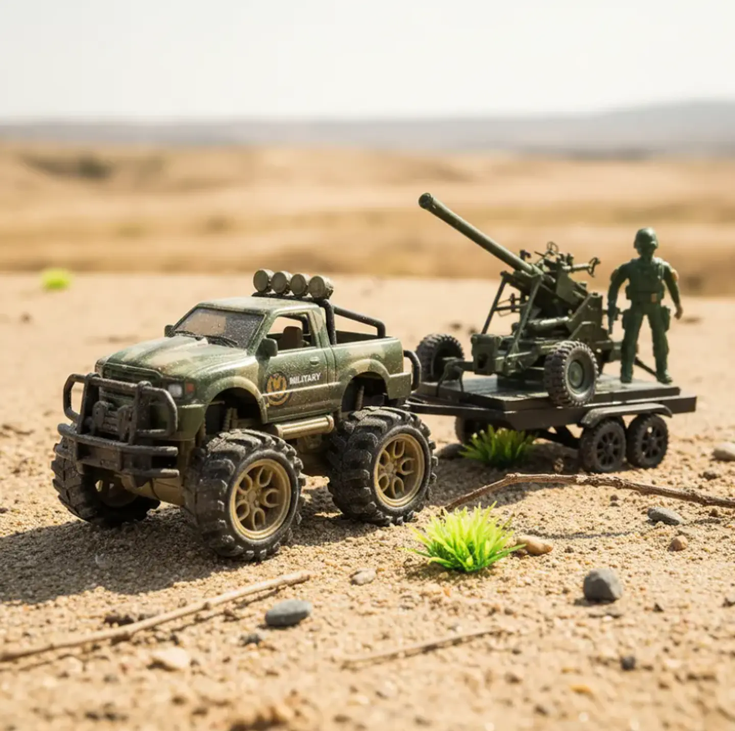 Set Juguete Camioneta Militar Con Cañón Y Soldado 42cm 4