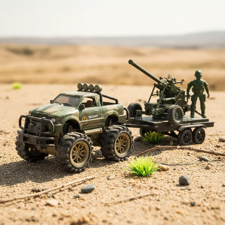 Set Juguete Camioneta Militar Con Cañón Y Soldado 42cm 4