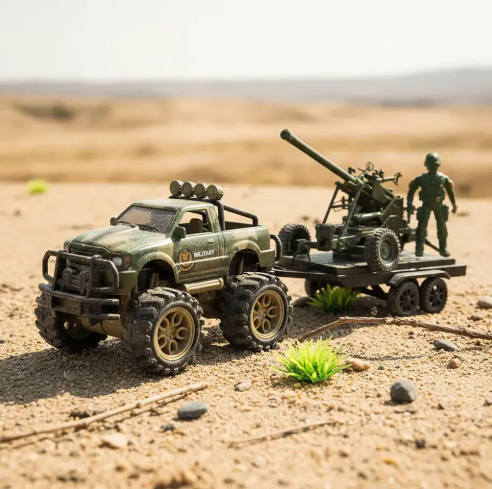 Set Juguete Camioneta Militar Con Cañón Y Soldado 42cm 4
