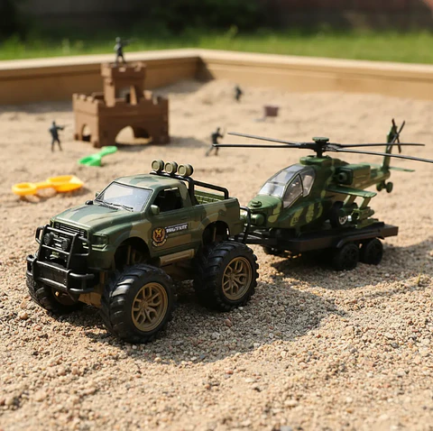 Set Juguete Militar Camioneta Y Helicóptero De Combate 45cm