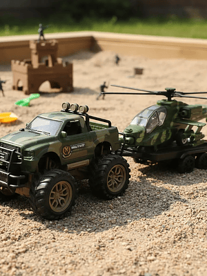 Set Juguete Militar Camioneta Y Helicóptero De Combate 45cm