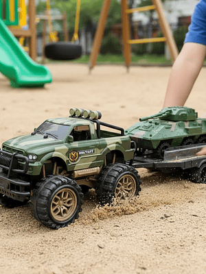 Set Juguete Camioneta Militar Con Tanque Y Remolque 45cm