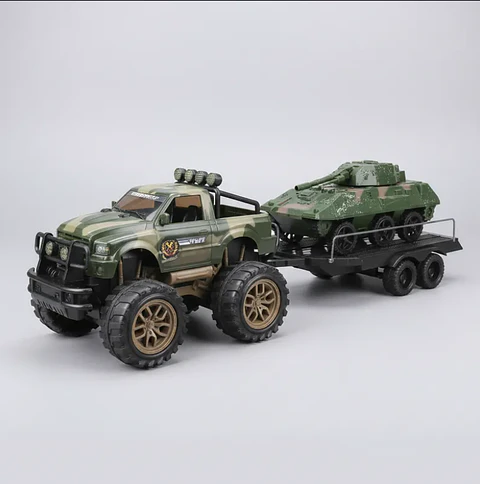 Set Juguete Camioneta Militar Con Tanque Y Remolque 45cm