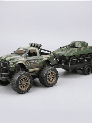 Set Juguete Camioneta Militar Con Tanque Y Remolque 45cm