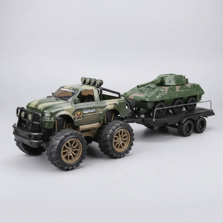 Set Juguete Camioneta Militar Con Tanque Y Remolque 45cm 2
