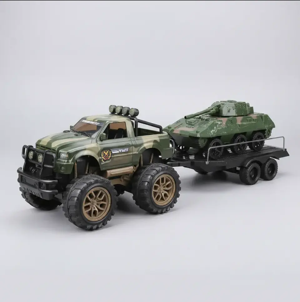 Set Juguete Camioneta Militar Con Tanque Y Remolque 45cm 2