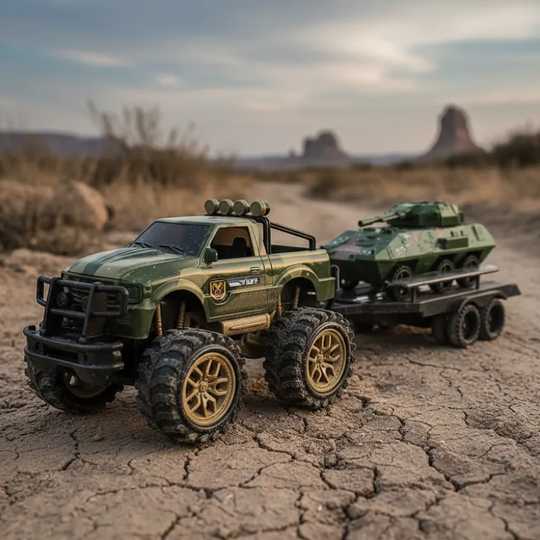 Set Juguete Camioneta Militar Con Tanque Y Remolque 45cm 3