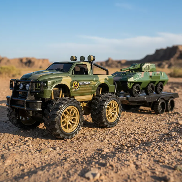 Set Juguete Camioneta Militar Con Tanque Y Remolque 45cm 6