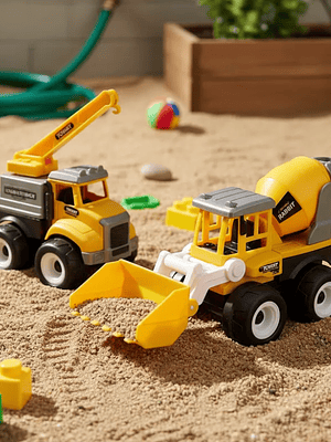 Set 2 Camiones De Construcción Juguete Grúa Y Betonera Niños