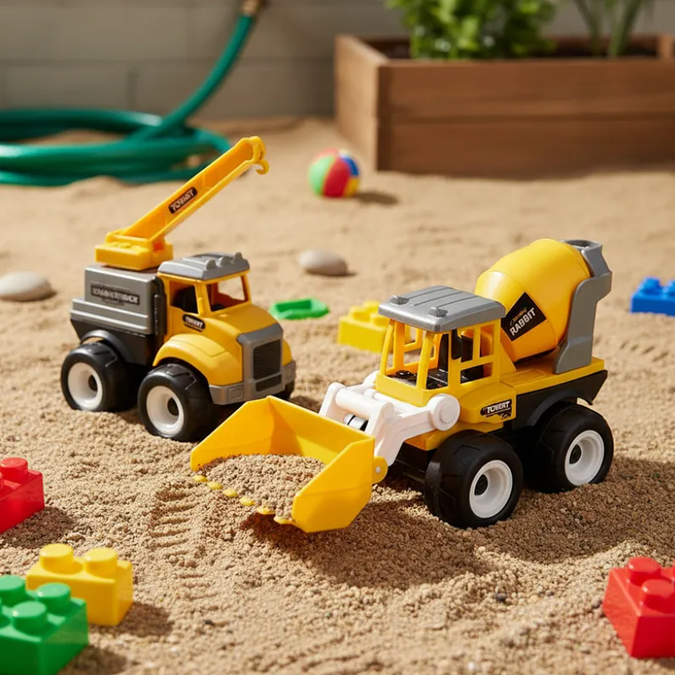 Set 2 Camiones De Construcción Juguete Grúa Y Betonera Niños 2