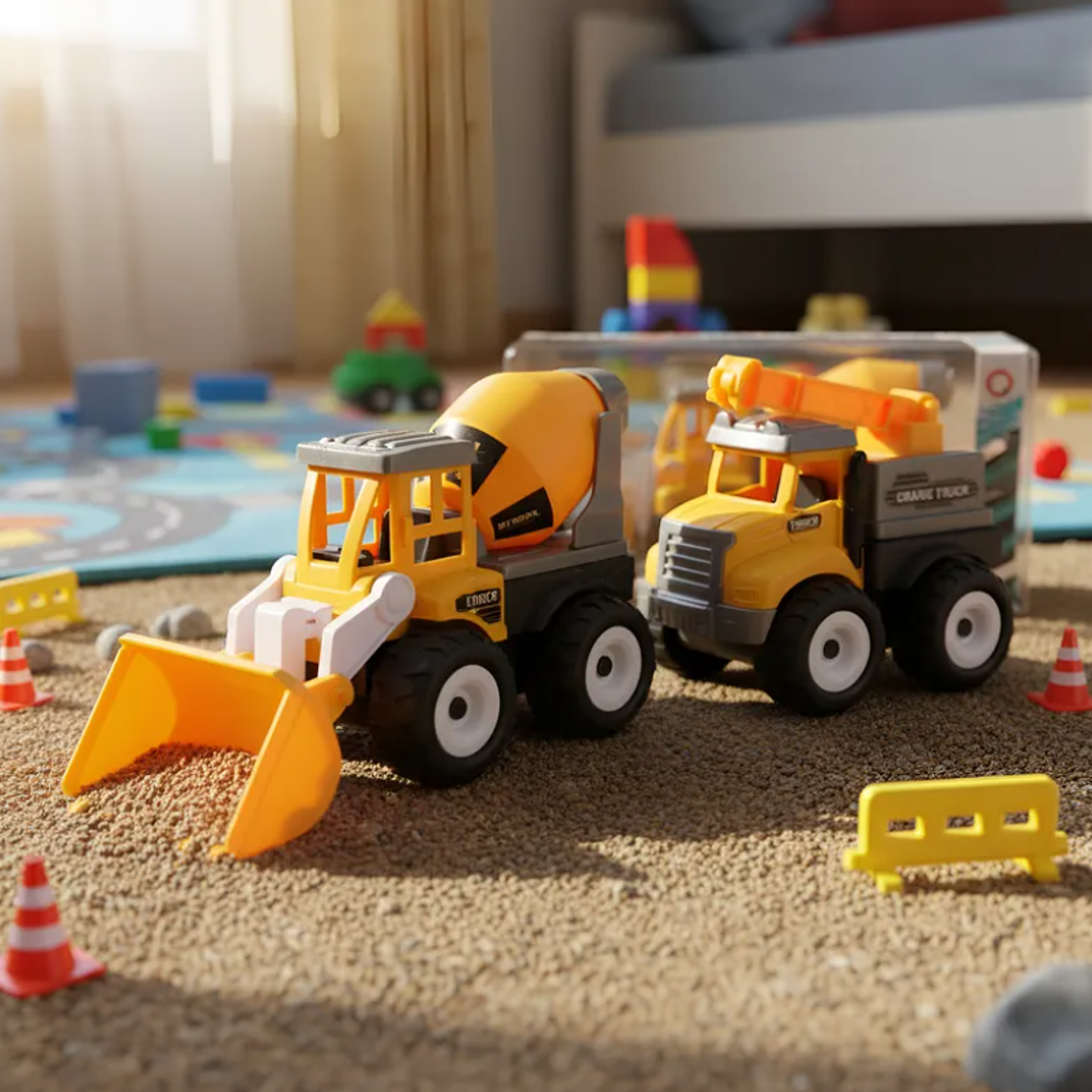 Set 2 Camiones De Construcción Juguete Grúa Y Betonera Niños 6