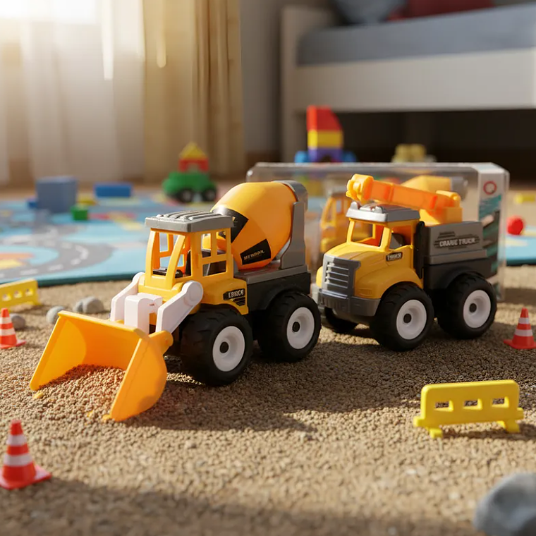 Set 2 Camiones De Construcción Juguete Grúa Y Betonera Niños 6
