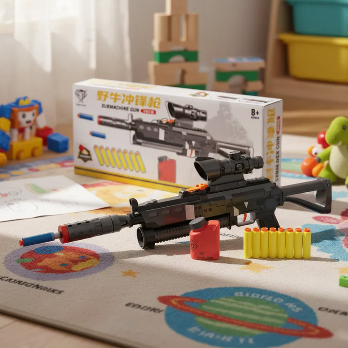 Rifle Juguete Lanzador De Dardos Con Mira Y 8 Dardos Espuma 3