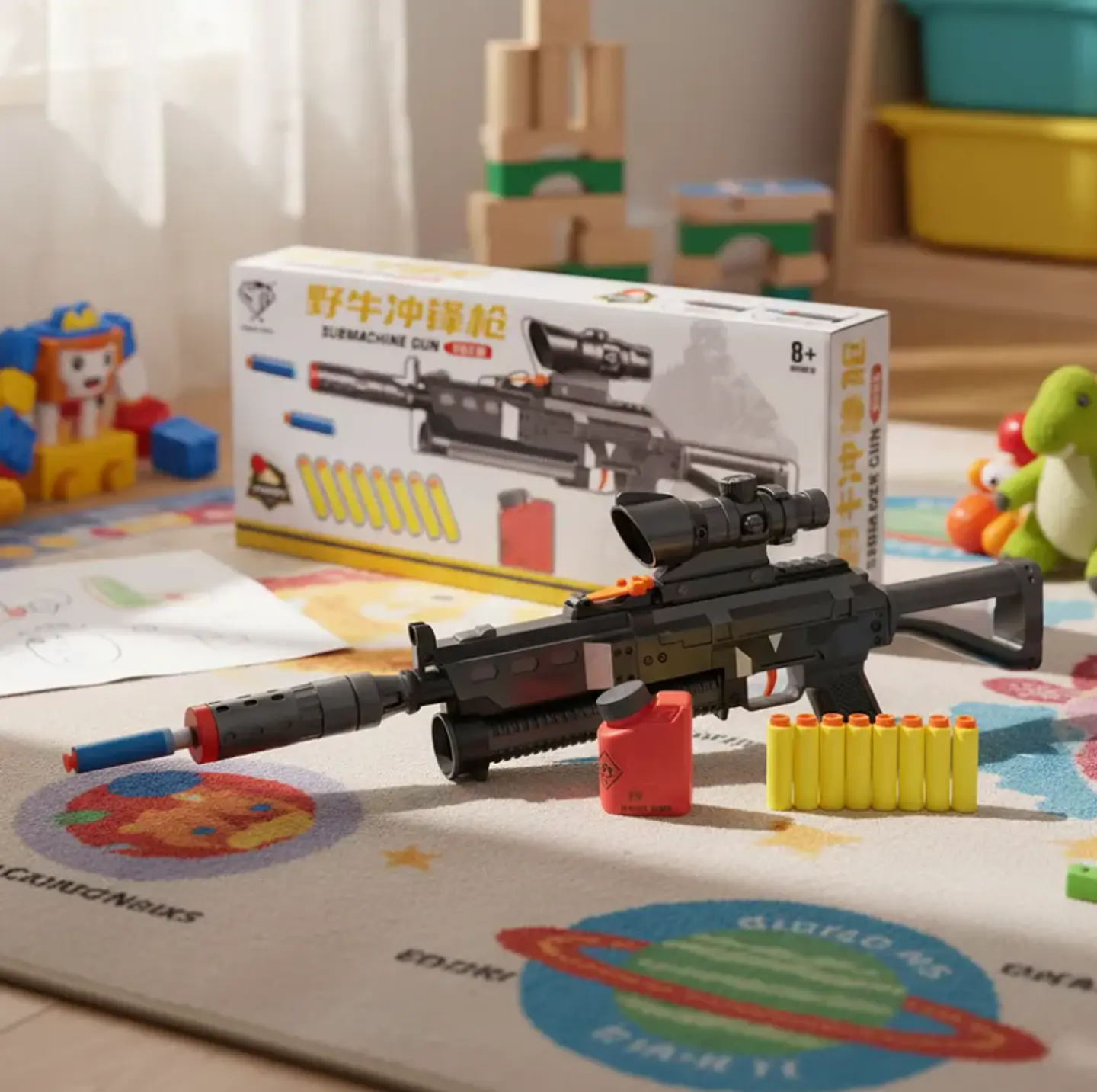 Rifle Juguete Lanzador De Dardos Con Mira Y 8 Dardos Espuma 3