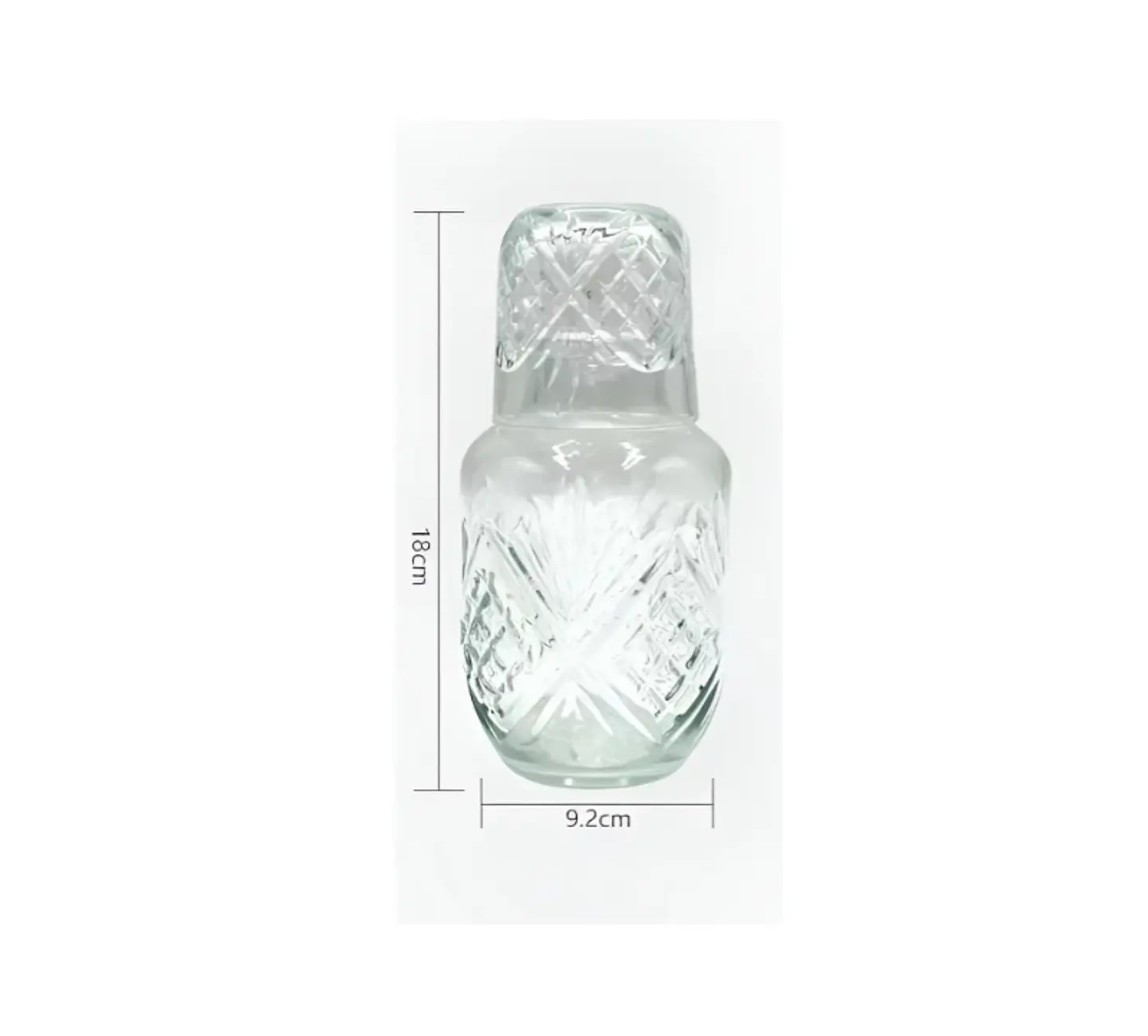 Jarra Con Vaso De Vidrio Para Velador Diseño Tallado 5