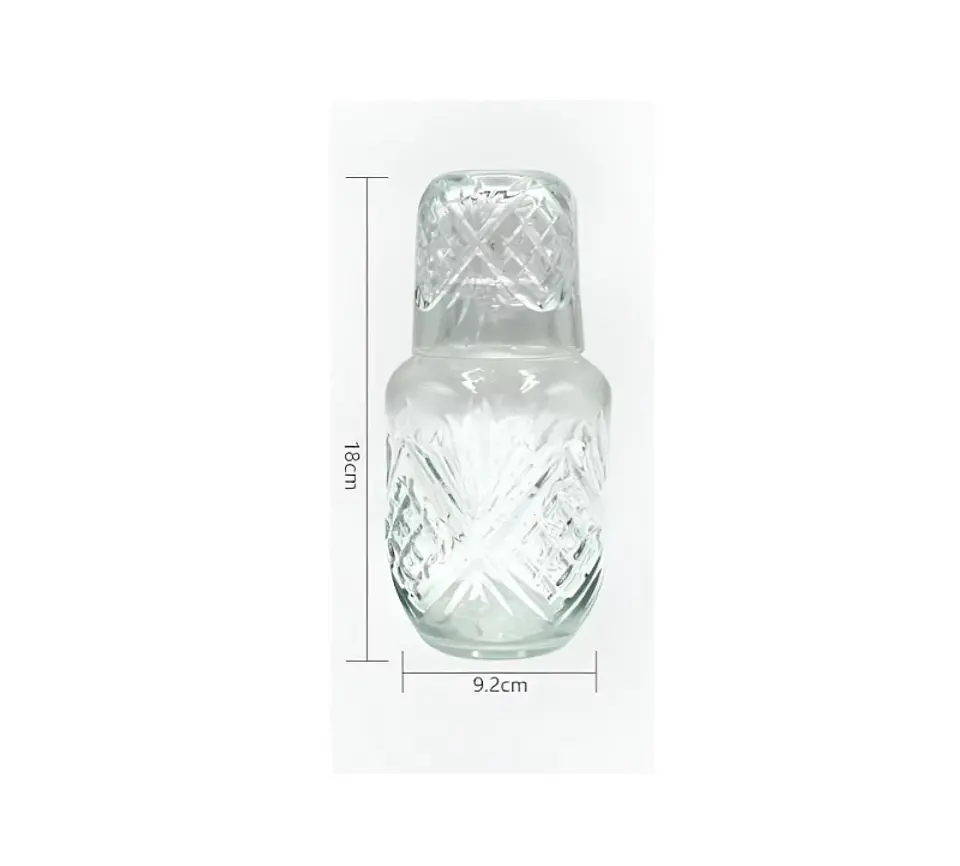 Jarra Con Vaso De Vidrio Para Velador Diseño Tallado 5