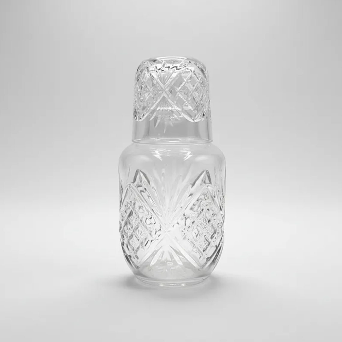Jarra Con Vaso De Vidrio Para Velador Diseño Tallado 3