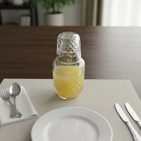 Jarra Con Vaso De Vidrio Para Velador Diseño Tallado