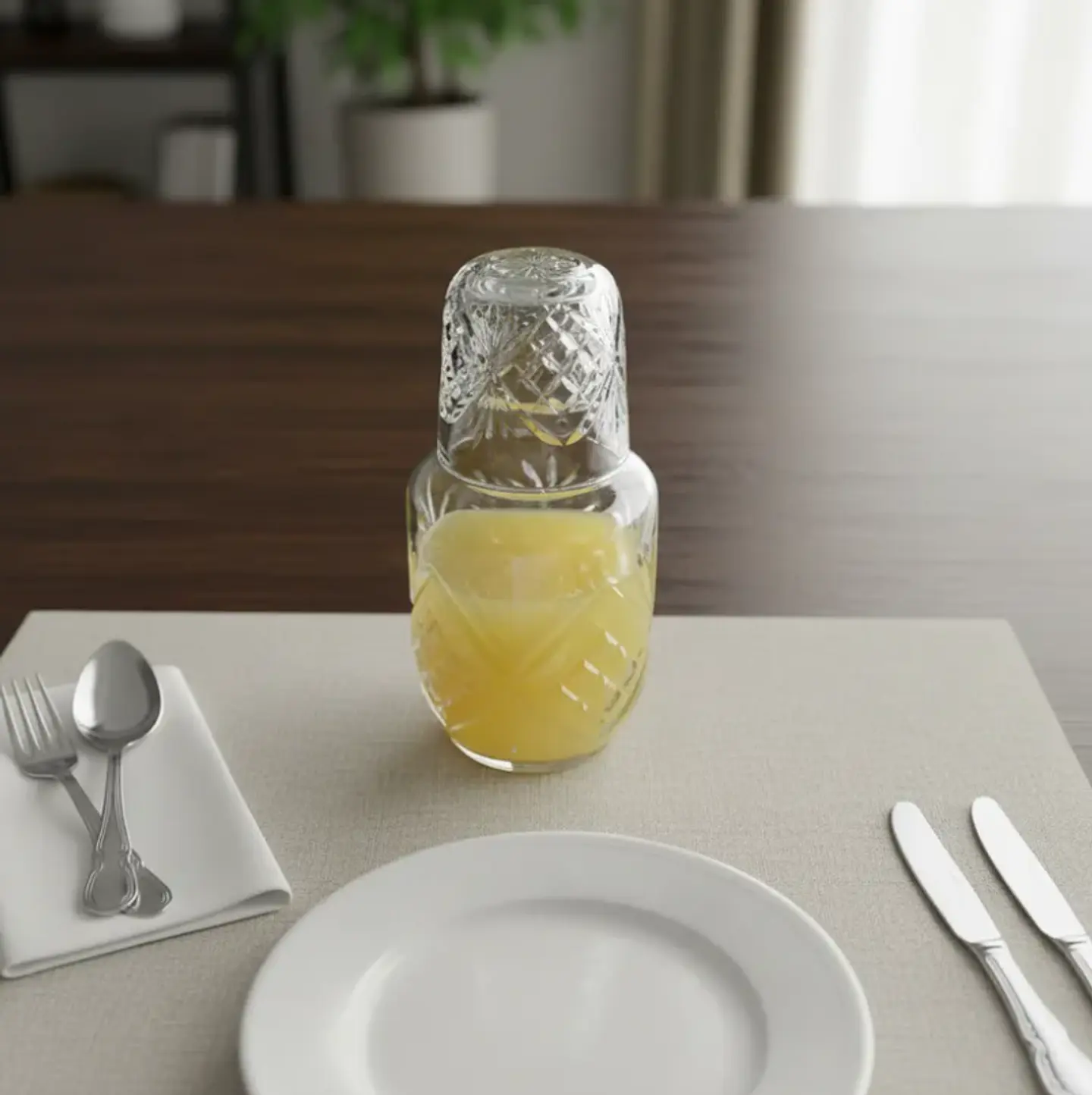 Jarra Con Vaso De Vidrio Para Velador Diseño Tallado 2
