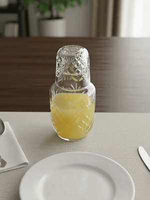 Jarra Con Vaso De Vidrio Para Velador Diseño Tallado