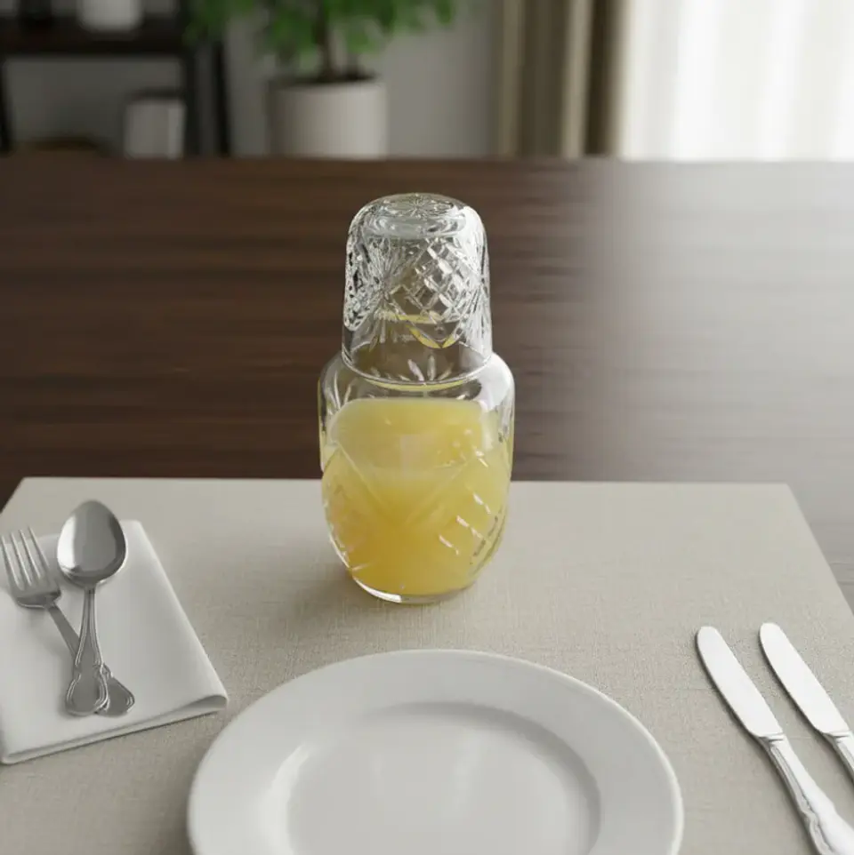 Jarra Con Vaso De Vidrio Para Velador Diseño Tallado 2