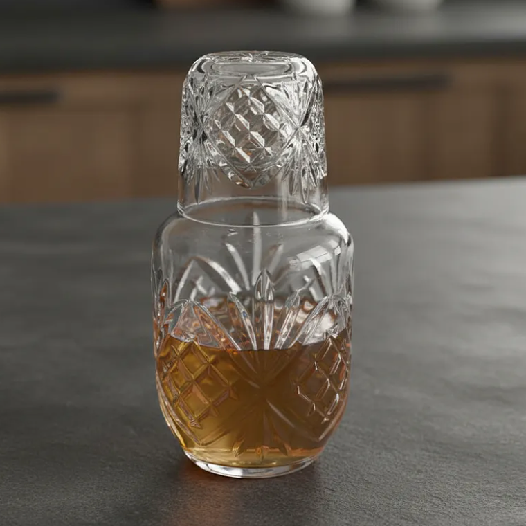 Jarra Con Vaso De Vidrio Para Velador Diseño Tallado 4