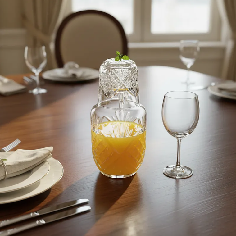 Jarra Con Vaso De Vidrio Para Velador Diseño Tallado 6