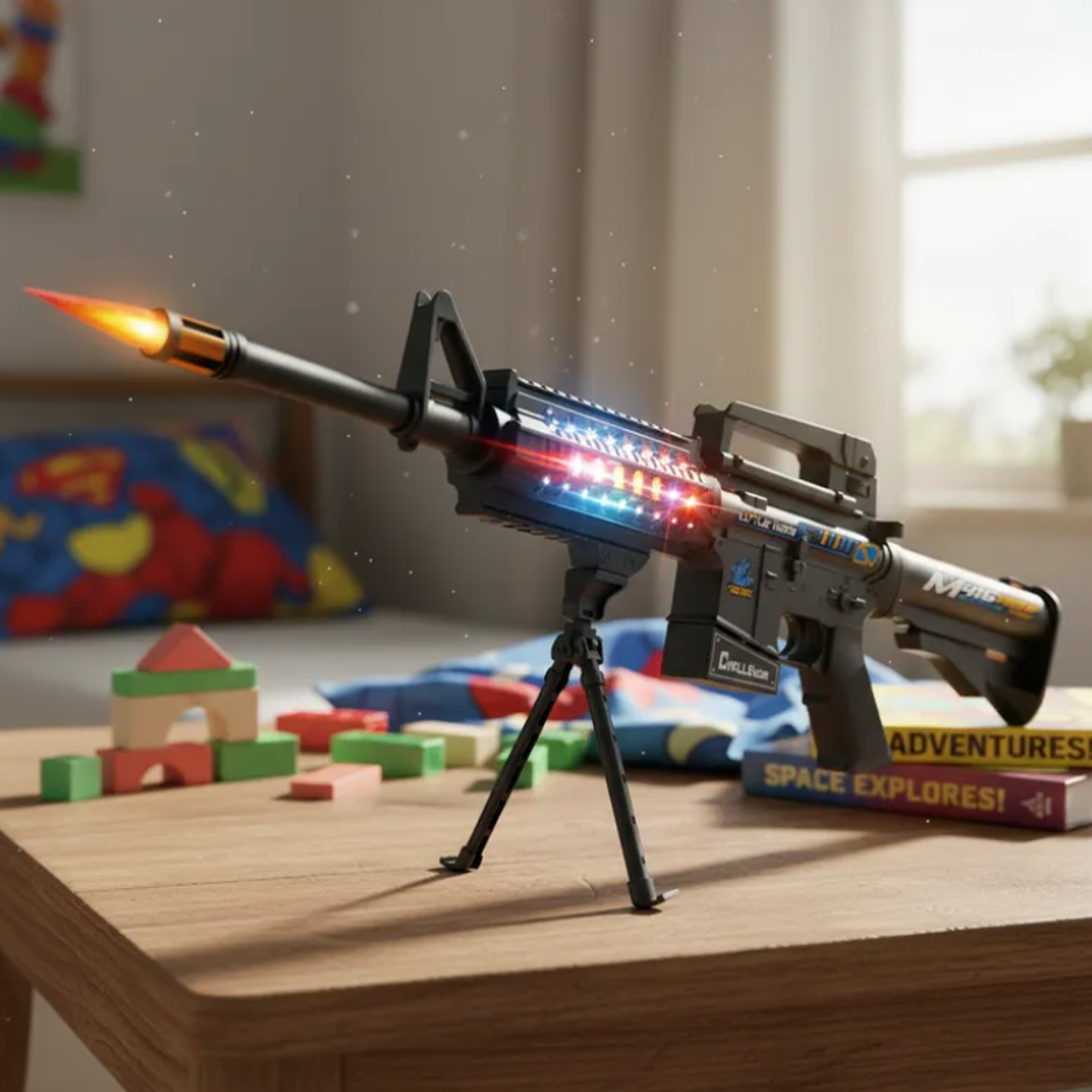 Rifle Metralleta De Juguete M4A1 Con Luz, Sonido Y Trípode 3