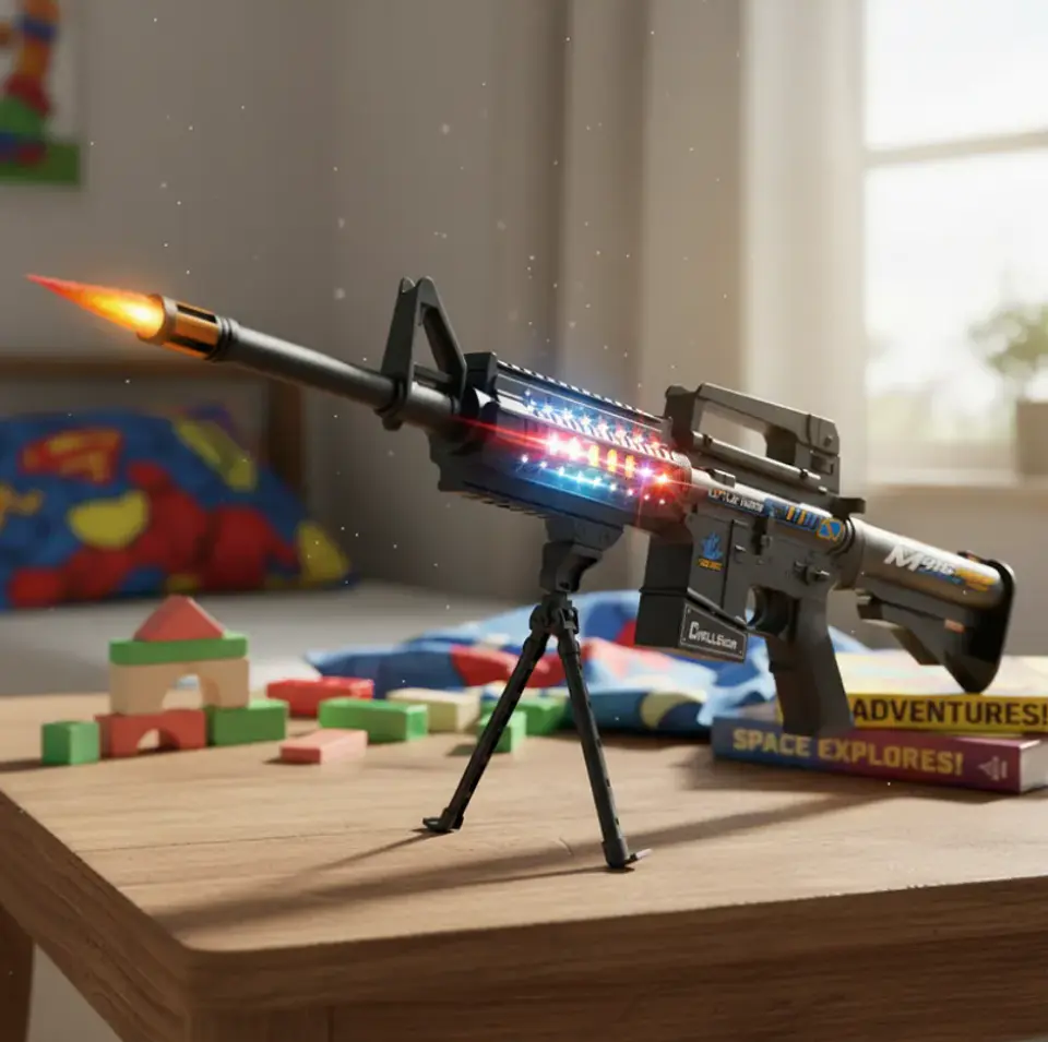 Rifle Metralleta De Juguete M4A1 Con Luz, Sonido Y Trípode 3