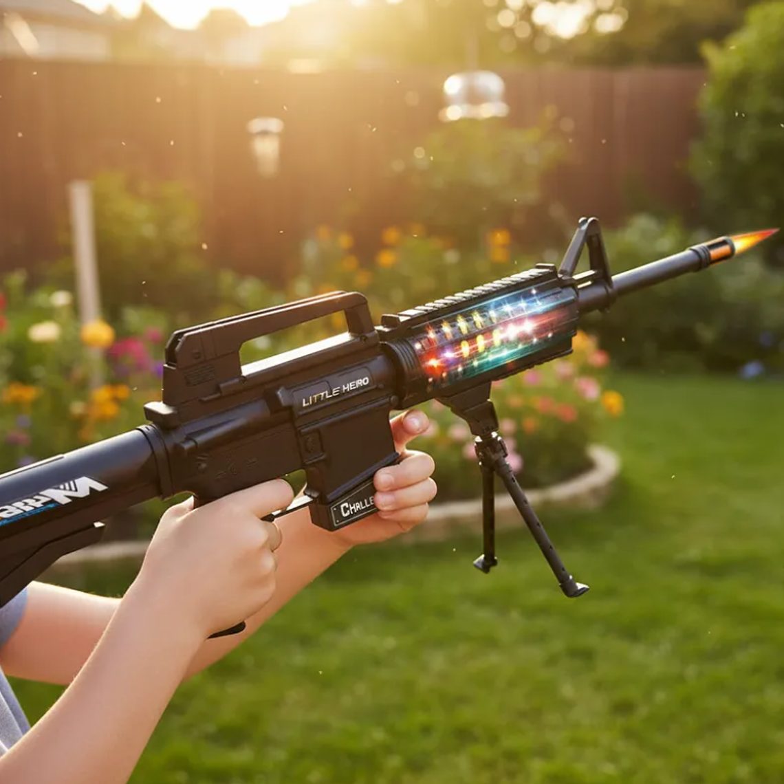 Rifle Metralleta De Juguete M4A1 Con Luz, Sonido Y Trípode 4