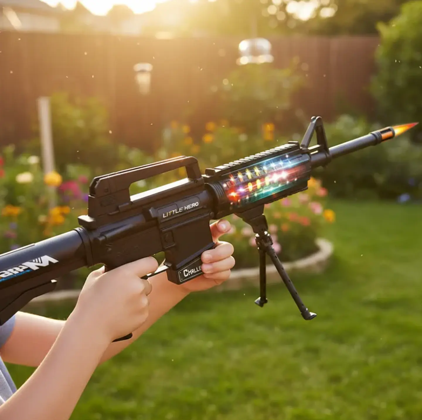 Rifle Metralleta De Juguete M4A1 Con Luz, Sonido Y Trípode 4