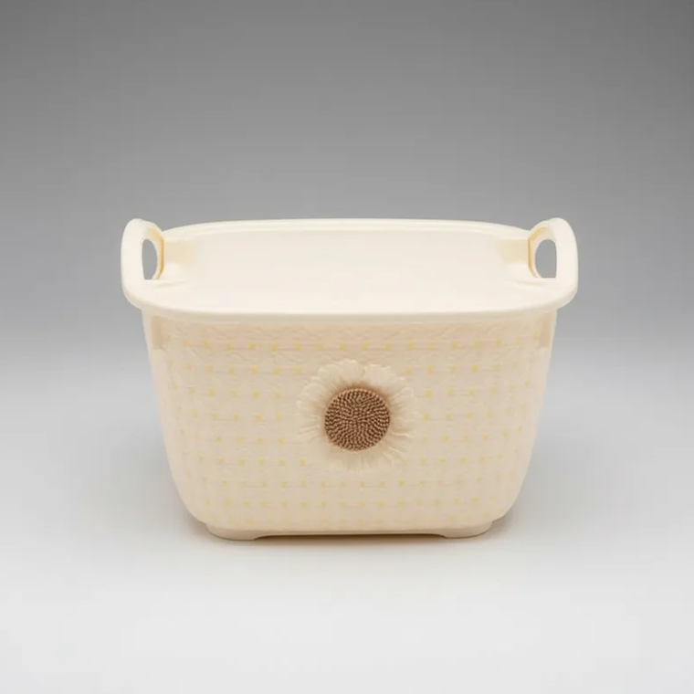 Cesta organizadora plástica con tapa y asas girasol 3