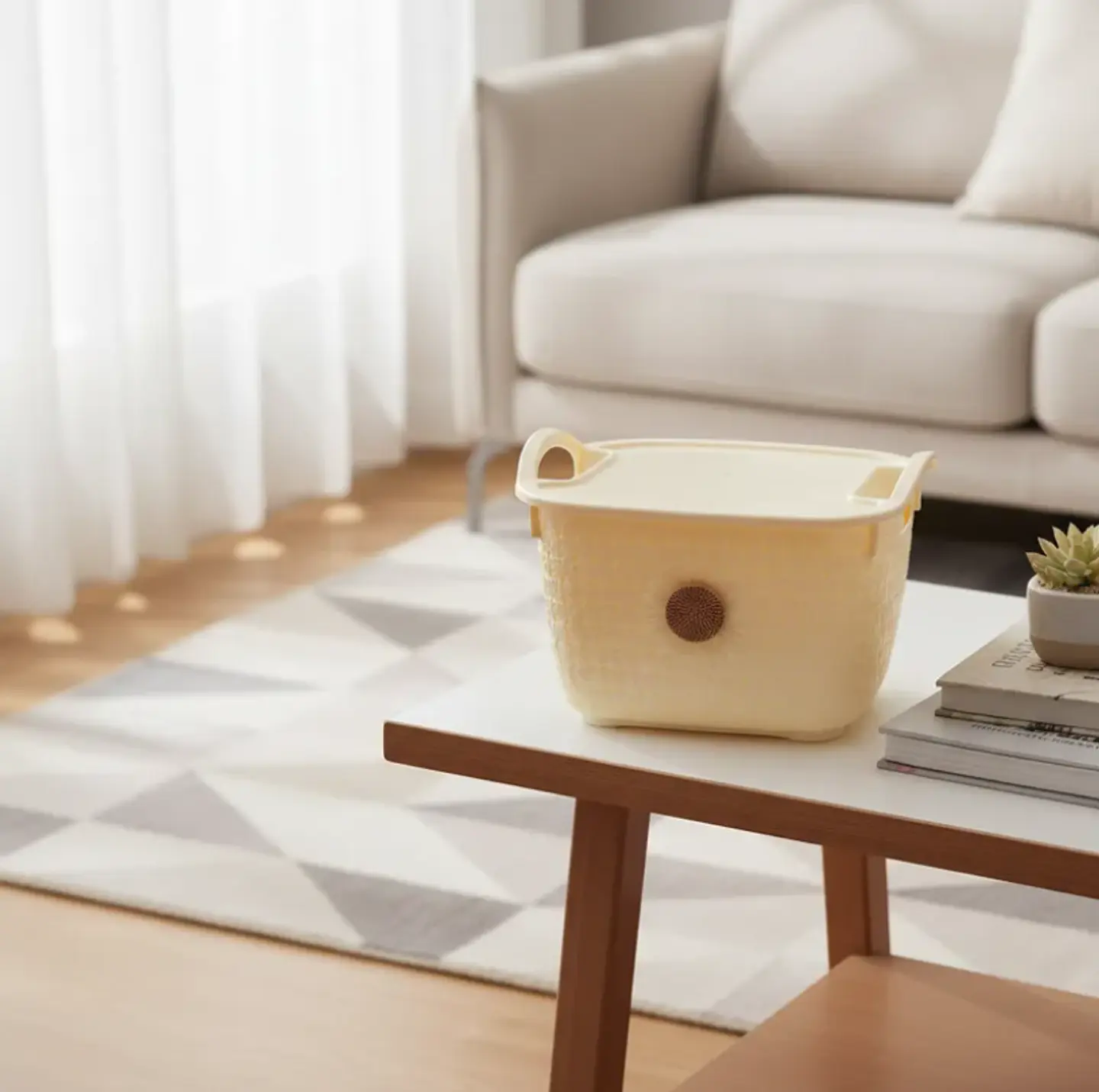 Cesta organizadora plástica con tapa y asas girasol 4