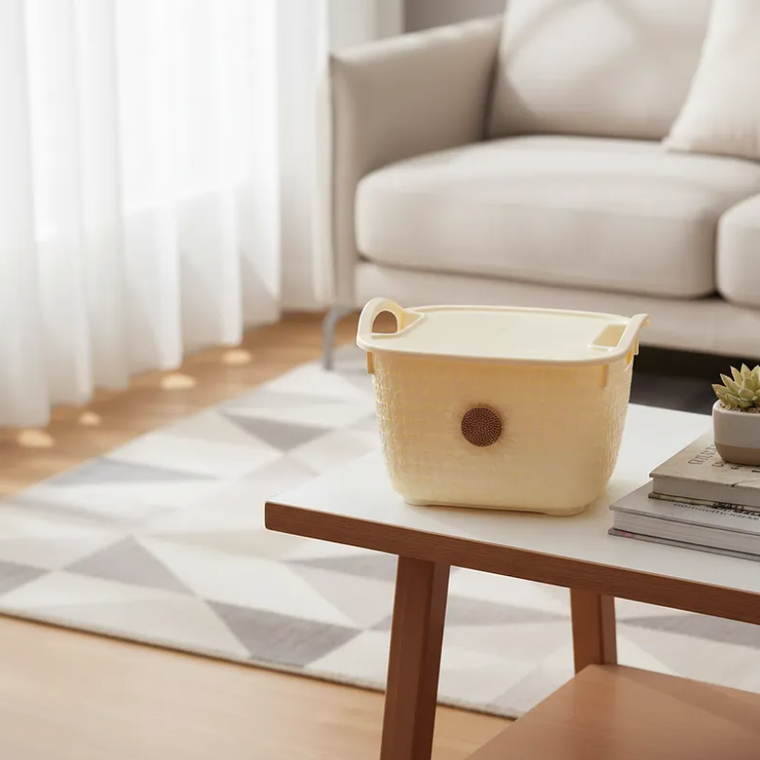 Cesta organizadora plástica con tapa y asas girasol 4