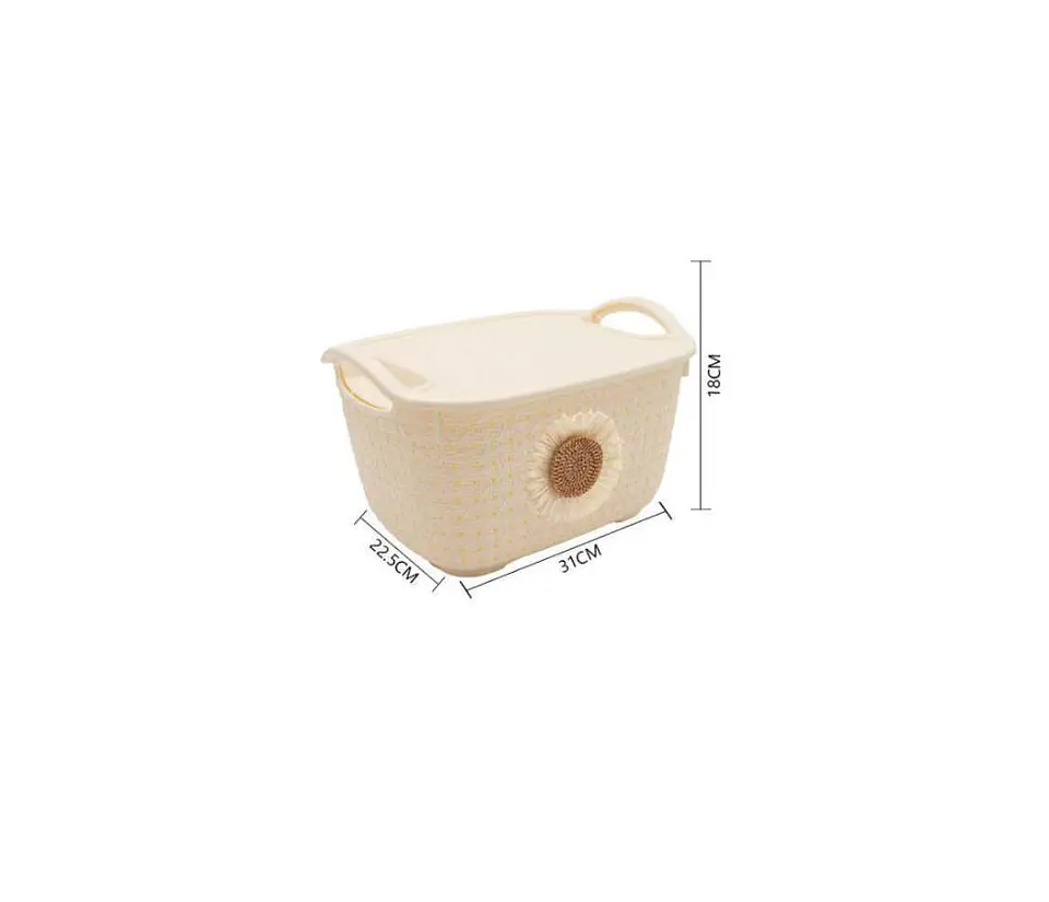 Cesta organizadora plástica con tapa y asas girasol 5