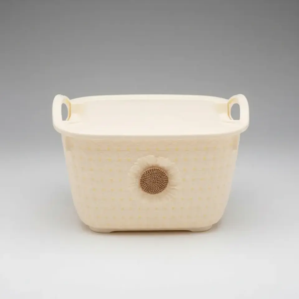 Canasto Organizador Con Tapa Y Asas Diseño Tejido 25x18x14cm 3