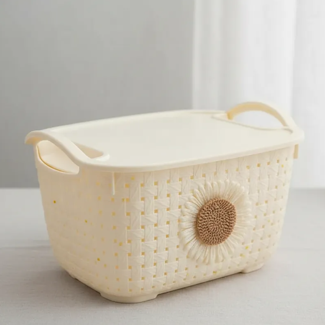 Canasto Organizador Con Tapa Y Asas Diseño Tejido 25x18x14cm 6