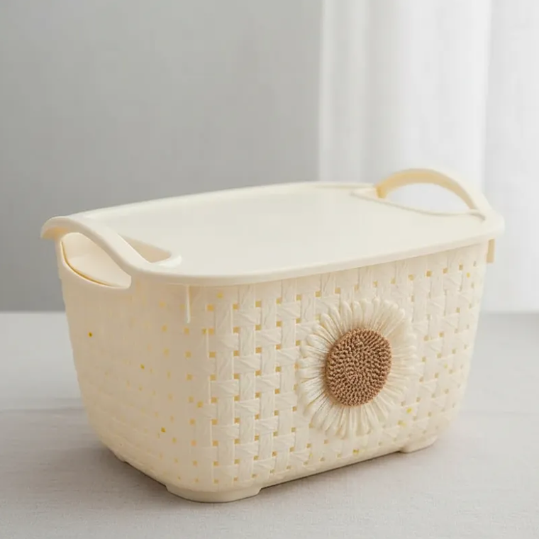 Canasto Organizador Con Tapa Y Asas Diseño Tejido 25x18x14cm 6