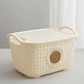 Canasto Organizador Con Tapa Y Asas Diseño Tejido 25x18x14cm - Miniatura 6
