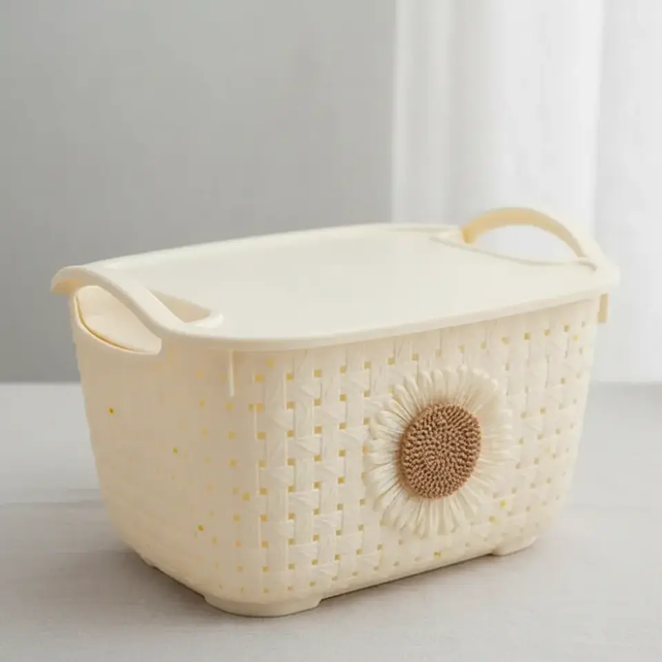 Canasto Organizador Con Tapa Y Asas Diseño Tejido 25x18x14cm 6