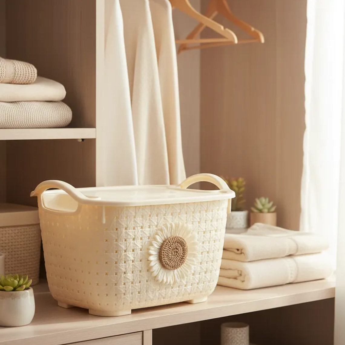 Canasto Organizador Con Tapa Y Asas Diseño Tejido 25x18x14cm 2