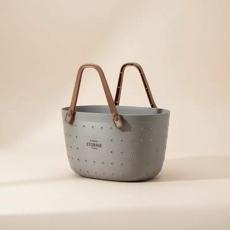 Canasto Organizador Plástico Gris blanco Con Asas 34x19x22cm 4
