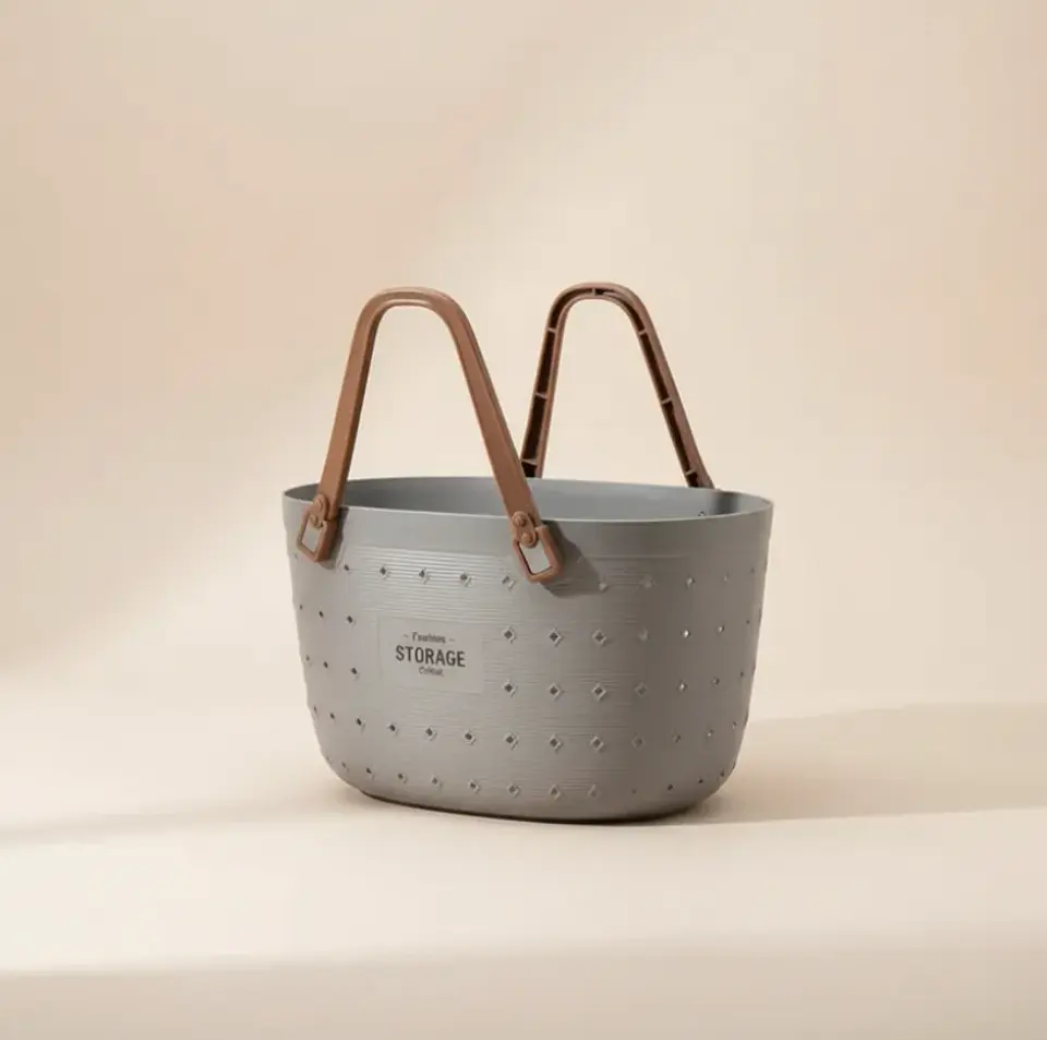 Canasto Organizador Plástico Gris blanco Con Asas 34x19x22cm 4