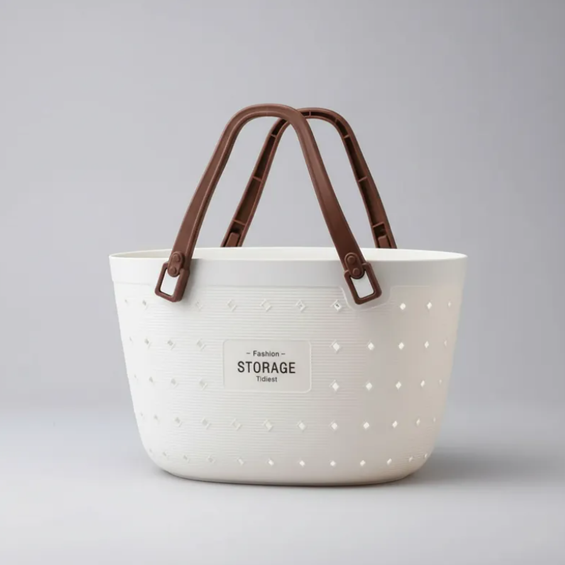 Canasto Organizador Plástico Gris blanco Con Asas 34x19x22cm 6