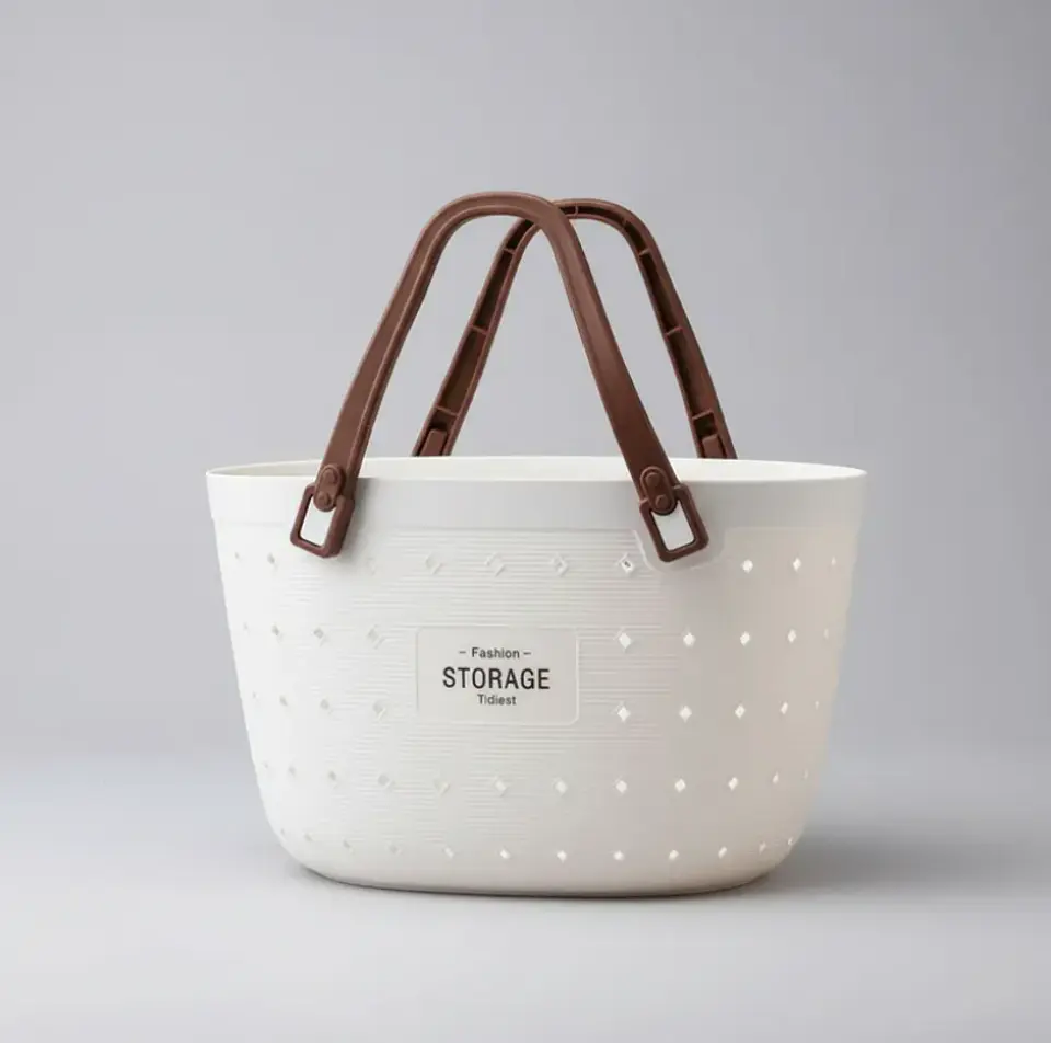 Canasto Organizador Plástico Gris blanco Con Asas 34x19x22cm 6