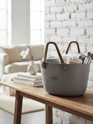 Canasto Organizador Plástico Gris blanco Con Asas 34x19x22cm