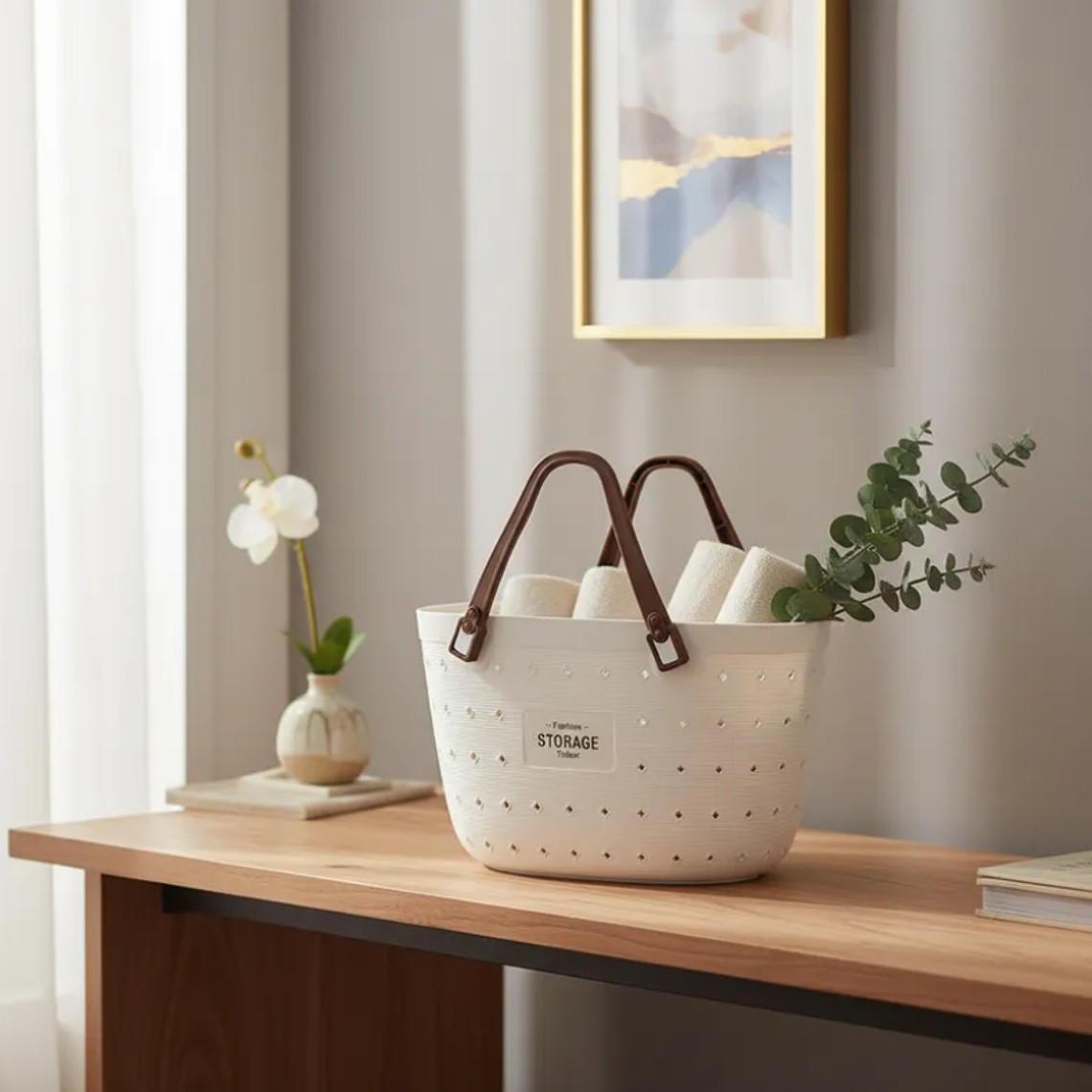 Canasto Organizador Plástico Gris blanco Con Asas 34x19x22cm 5