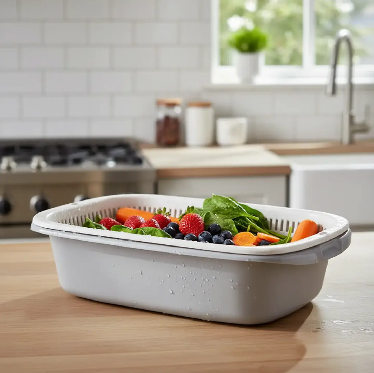 Escurridor Colador Doble Capa Lavado Frutas Verduras 39cm 1