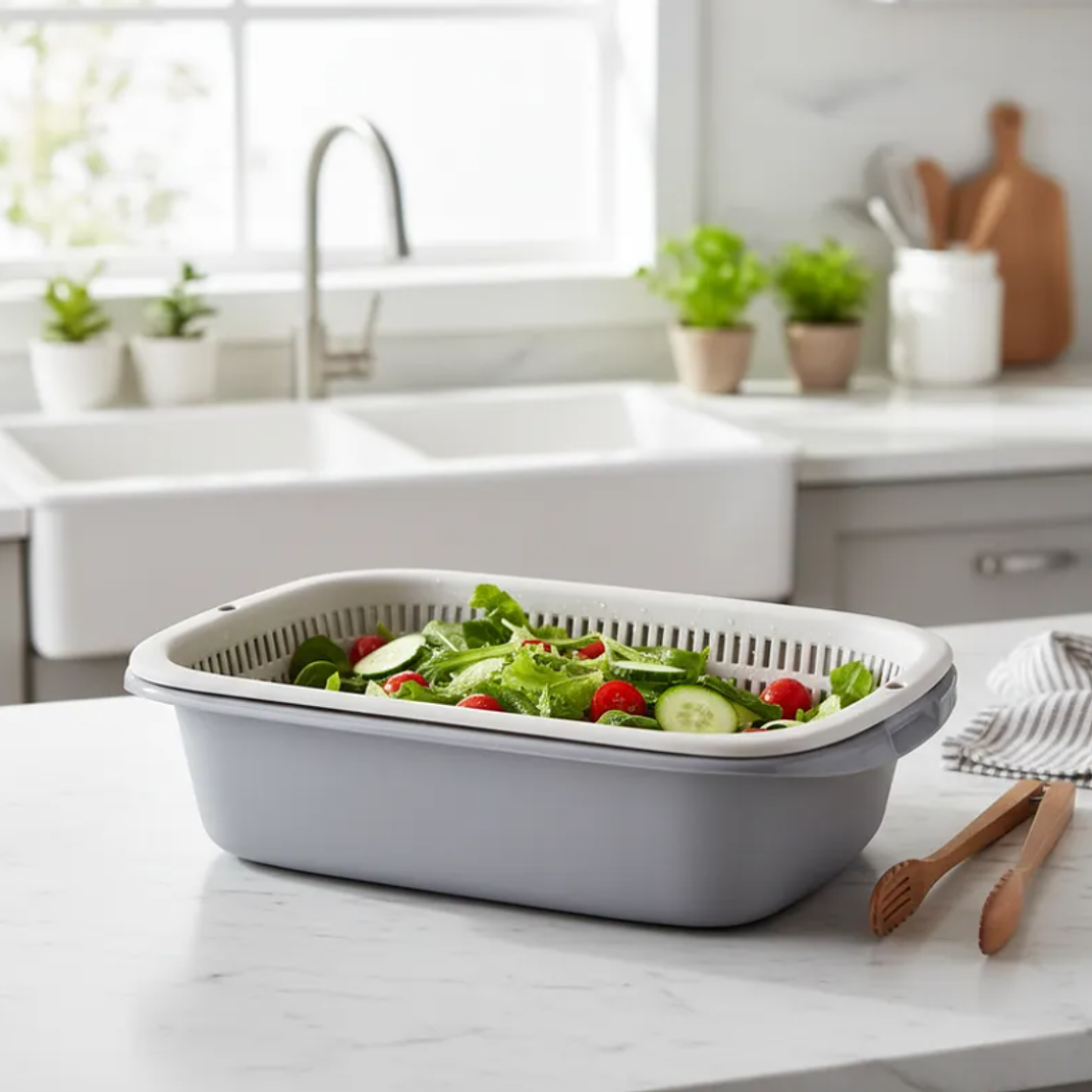 Escurridor Colador Doble Capa Lavado Frutas Verduras 39cm 2